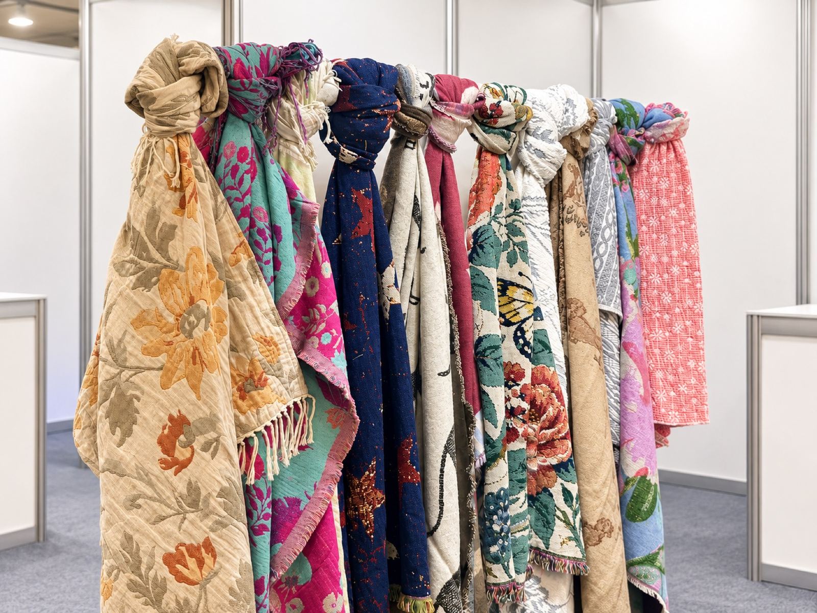 Woven textiles in colourful patterns