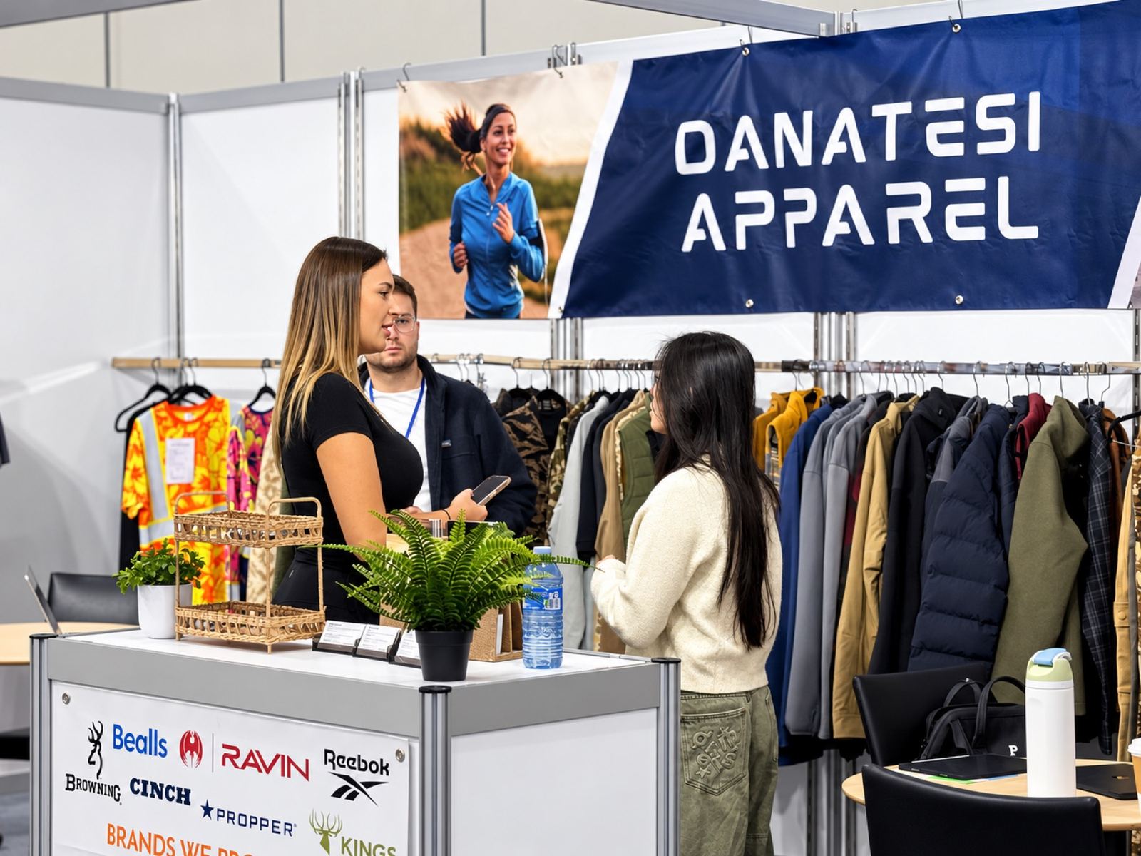 An outdoor apparel stand on the ATS show floor